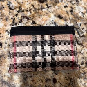 Burberry Plaid Card Slot in Beige, Black & Pink